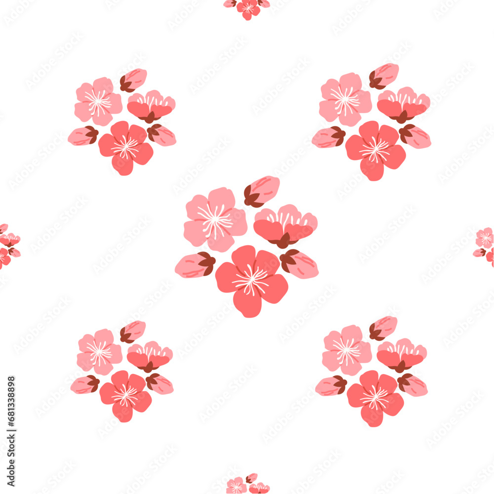 Fototapeta premium Sakura pattern vector illustration. The continual blooming sakura flowers represented perpetual cycle creation and rebirth The seamless sakura pattern concept celebrated profound connection between