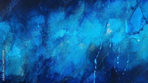 Midnight Black and Electric Blue Abstract Watercolor Splashes