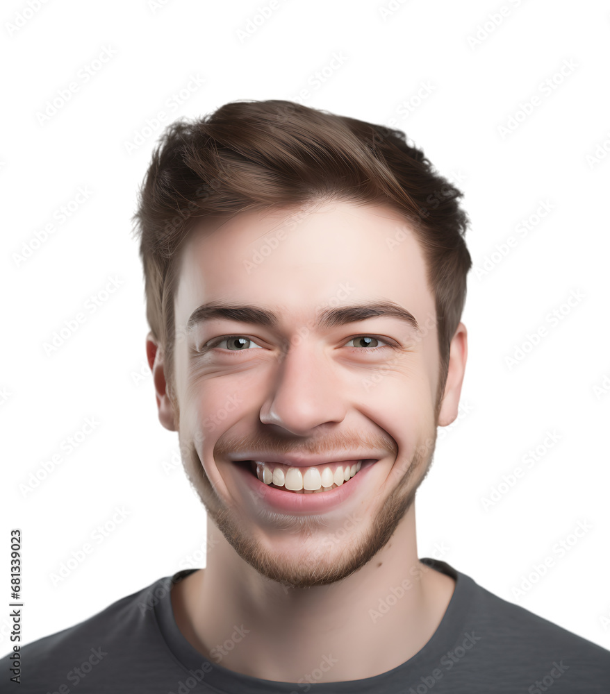 Close-up portrait of an optimistic young man with dark gray T-shirt smiling faces to camera. isolated on transparent background. Close-up portrait of an optimistic young man with dark gray T-shirt smiling faces to camera. isolated on transparent background.