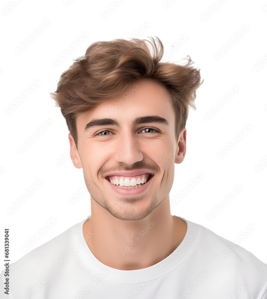 Close-up portrait of an optimistic young man with white T-shirt facing to camera. isolated on transparent background. Close-up portrait of an optimistic young man with white T-shirt facing to camera. isolated on transparent background.