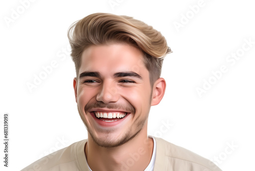Close-up portrait of a smiling young man facing to camera. isolated on transparent background. 