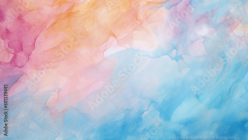 Sky Blue and Peach Watercolor Splash Abstract Wallpaper © icehawk33