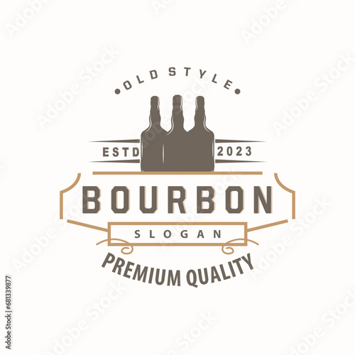 Whiskey Logo, Drink Label Design With Old Retro Vintage Ornament Illustration Premium Template