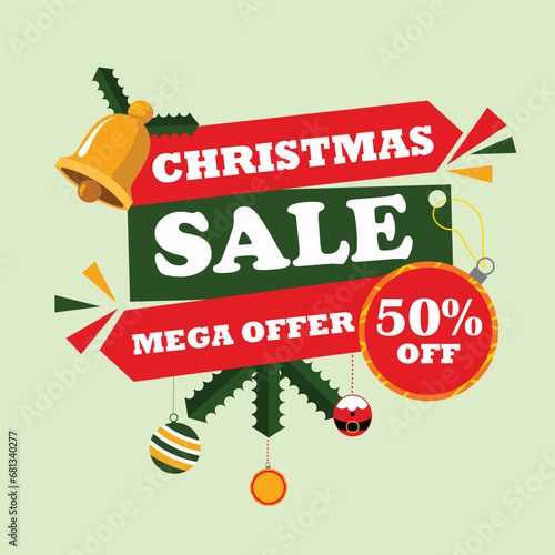 Vector illustration Christmas call outs - mega offer - 50% off - sale