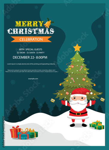 Vector illustration Christmas Party Invitation - Poster - Template With Santa and Tree