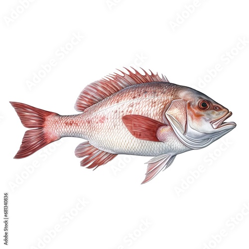 Snapper fish, isolated, food, white,