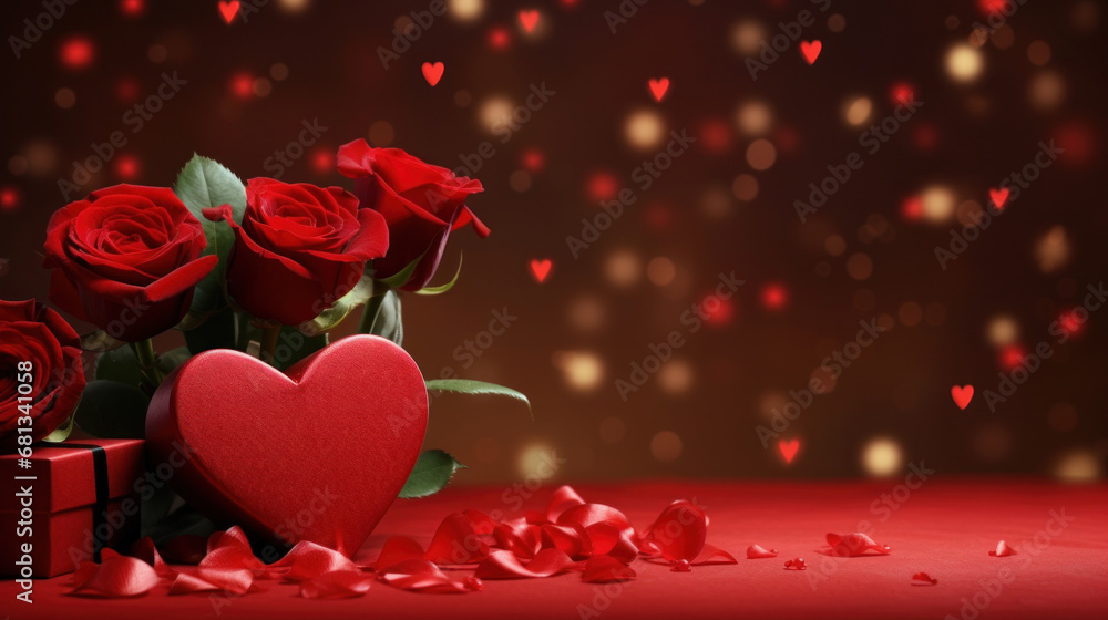 Two champagne glasses and red roses on red hearts background, valentine's day Two champagne glasses and red roses on red hearts background, valentine's day