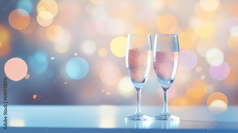 A two glass of sparkling wine on a soft pastel colorful bokeh background A two glass of sparkling wine on a soft pastel colorful bokeh background