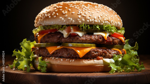 hamburger on black HD 8K wallpaper Stock Photographic Image 