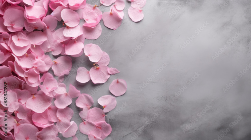 Fototapeta premium Pink petals on grunge gray background