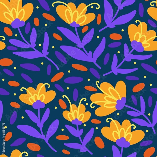 cute hand drawn orange flower seamless pattern
