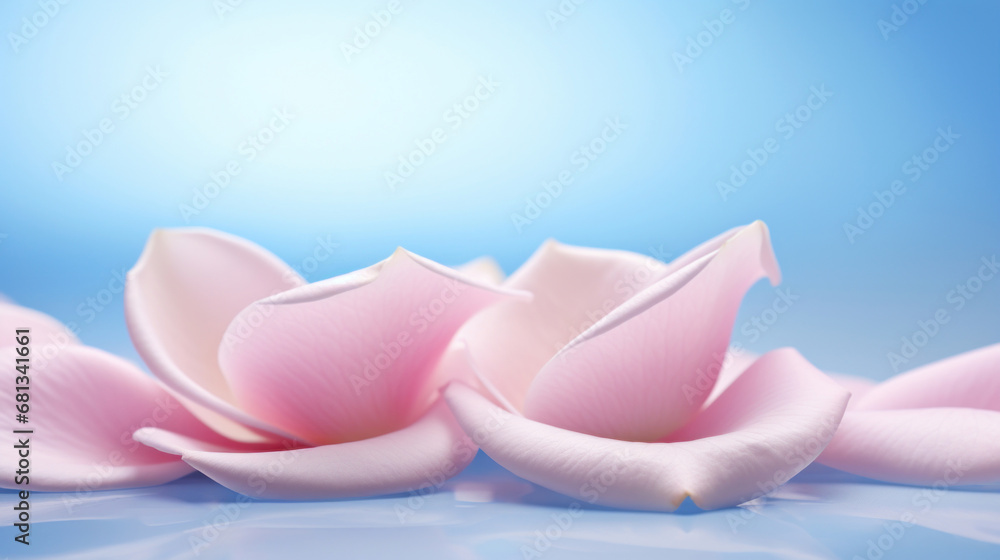 Pink roses petals on a blue bokeh background. Pink roses petals on a blue bokeh background.