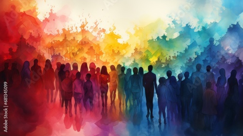 Multicultural people silhouettes painted with colorful paint photo