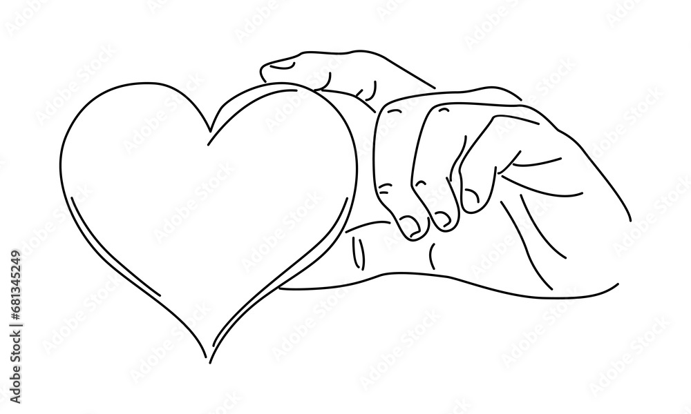 line art of hand holding a piece of heart line art of hand holding a piece of heart