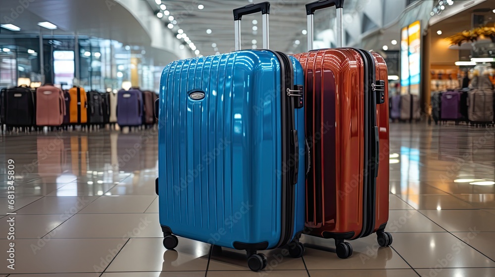 Suitcases with tourist traveler luggage at the airport