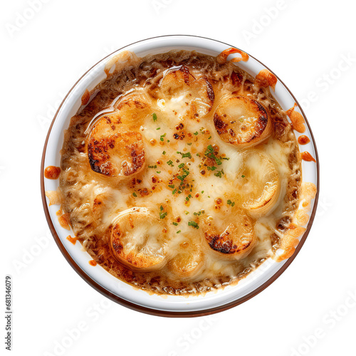 French Onion Soup on a Plate Isolated on Transparent or White Background, PNG