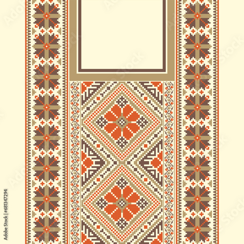 floral embroidery neckline background. ikat and cross stitch geometric seamless pattern ethnic oriental traditional. Aztec style illustration design for carpet, wallpaper, clothing, wrapping, batik.