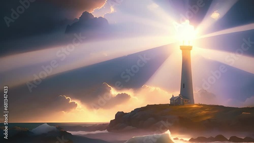 A single beacon of light pushing through the clouds as the sun shines brighter than ever before. Zodiac Astrology concept. . photo