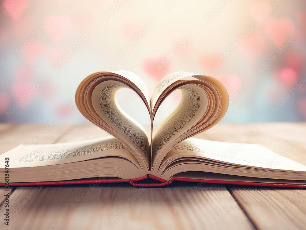 Heart shaped paper book on a table background, the concept of love. Idea for projects related to education and creative expression, this image evokes a sense of romance and nostalgia.