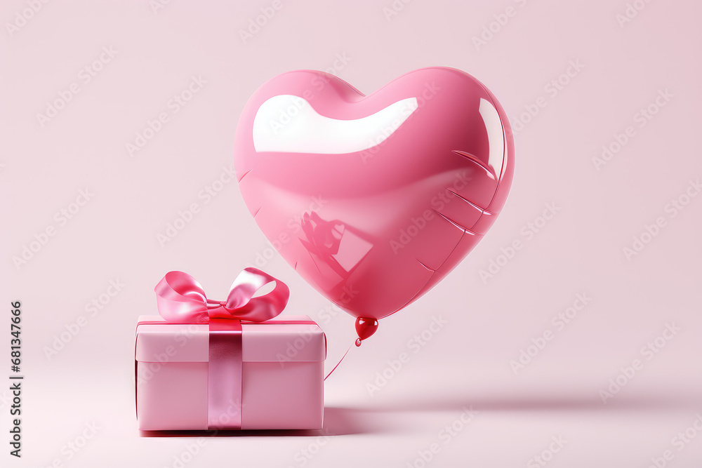 Glossy heart balloon and pink giftbox. Perfect for occasions like Valentine's Day, the shiny, festive elements add a touch of joy and celebration to designs.