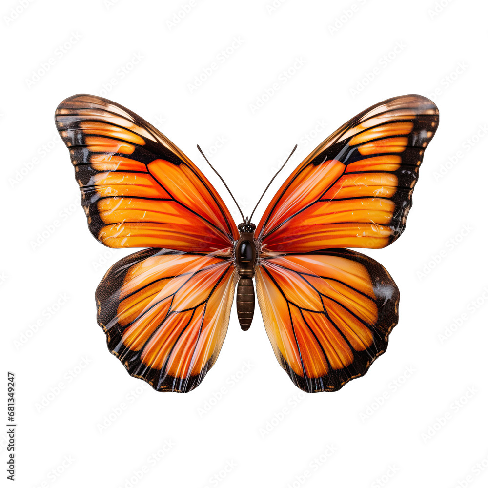 Obraz premium Banded Orange Butterfly Isolated on Transparent or White Background, PNG