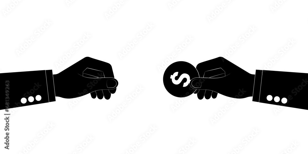 Hand Holding and Giving Coin Silhouette Black and and White. Vector Illustration. Growing Money, Saving and Investment Concept. Hand Holding and Giving Coin Silhouette Black and and White. Vector Illustration. Growing Money, Saving and Investment Concept.