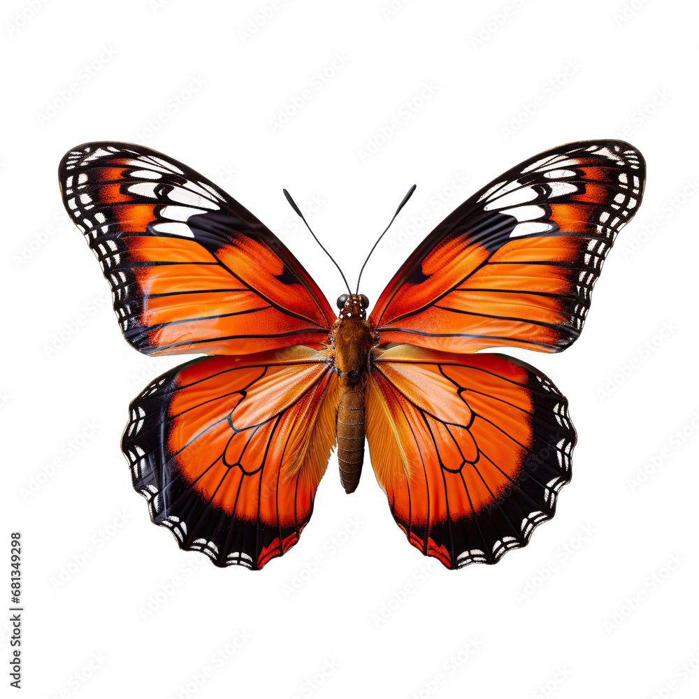 Fototapeta premium Banded Orange Butterfly Isolated on Transparent or White Background, PNG