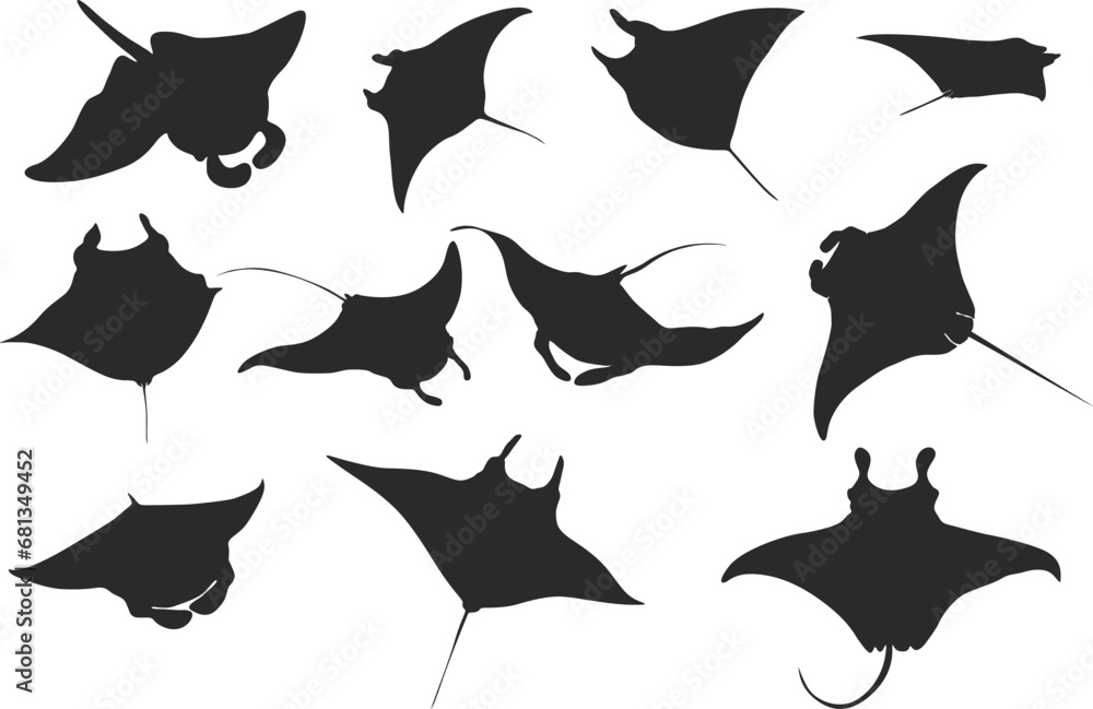 Manta ray silhouette, Manta ray vector, Manta ray SVG, Manta ray clipart, Stingray icon bundle. - obrazy, fototapety, plakaty 