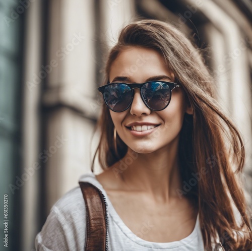 Smiling Woman in Sunglasses Enjoying the Cityscape