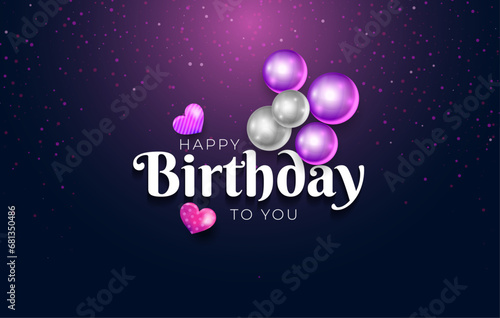 Happy birthday celebration concept design template with birthday party typography in modern trendy dark purple banner background