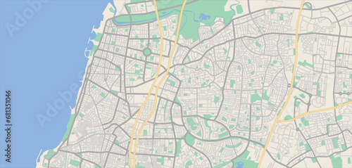 Layered editable vector illustration outline Map of Tel Aviv Israel.