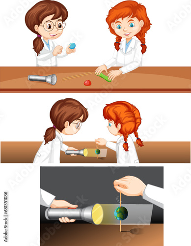 Young girl conducts day and night experiment