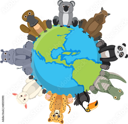 Wild Animals Sitting on a Globe