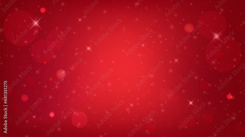 Christmas red background with bokeh lights and stars vector illustration