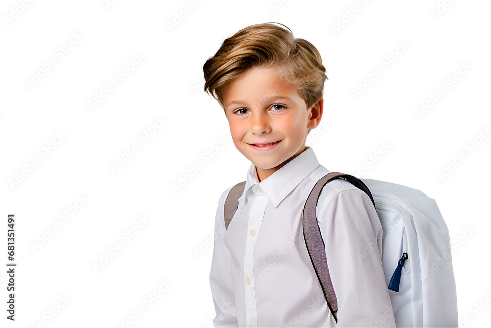 Portrait handsome boy with backpack on white Portrait handsome boy with backpack on white
