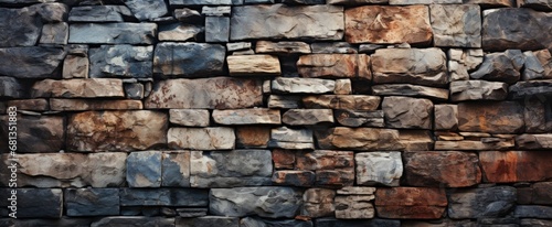 Weathered Rustic Stone Wall with Irregularly Shaped Stones
