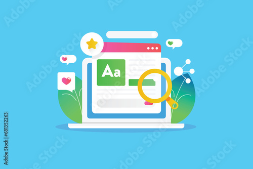 Advertising content on laptop screen, blog article, internet marketing business conceptual.