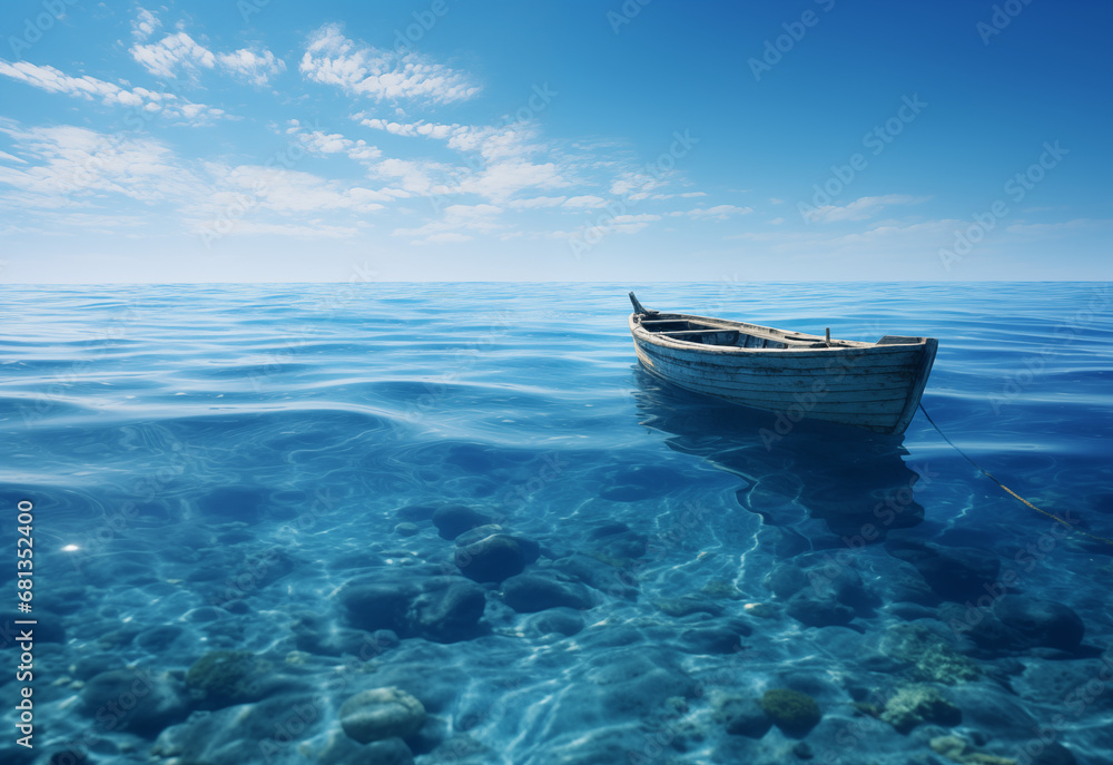 Boat in the sea, clear sky