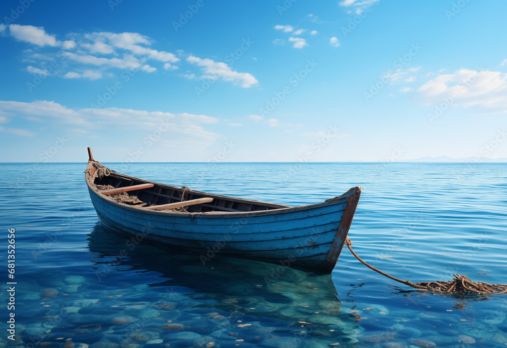 Boat in the sea, clear sky