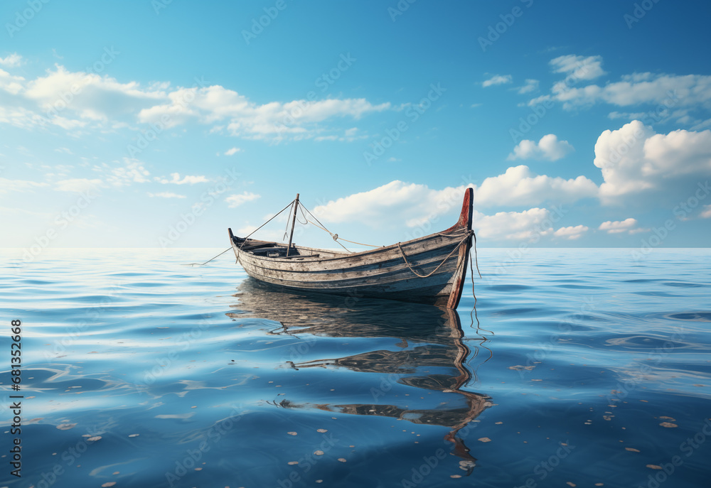 Boat in the sea, clear sky