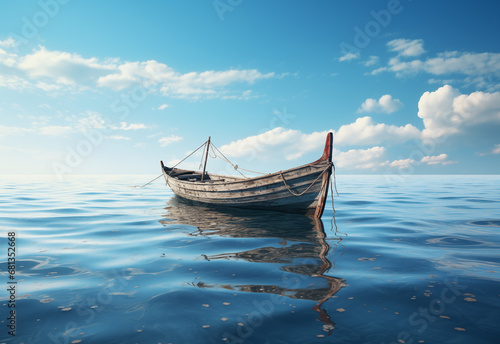Boat in the sea, clear sky © Piyada