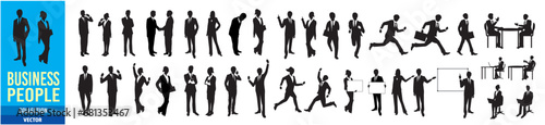 Businessman, silhouette, sit, suit, men, women, set collection Vector
