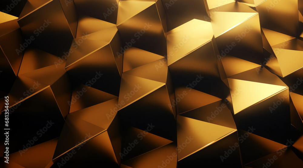Shimmering gold triangles reflect light and luxury. Luxurious background - obrazy, fototapety, plakaty 