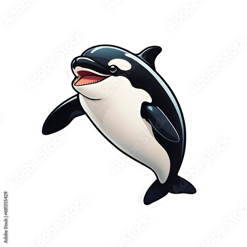 Graceful Orca Whales Illustrated in Vivid Detail - Wildlife-Themed Decorative Sticker for Educational and Aquatic Enthusiasts