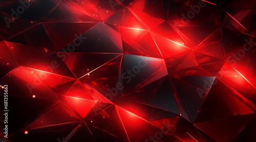 Luminous red crystal facets with vibrant reflections. Modern abstract background wallpaper.
