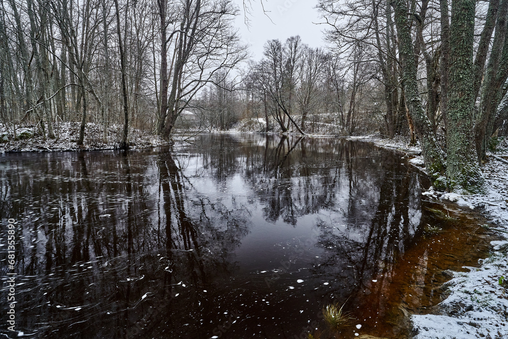 Reflections in river in winter Reflections in river in winter