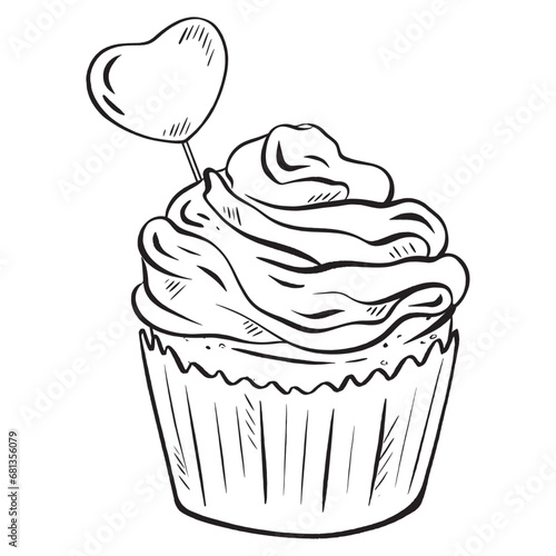 Heart-shaped topping on a cupcake. for weddings bachelorette parties birthdays anniversaries. delightful addition to children's menus. for bakeries pastry shops cafes restaurants and menu decoration