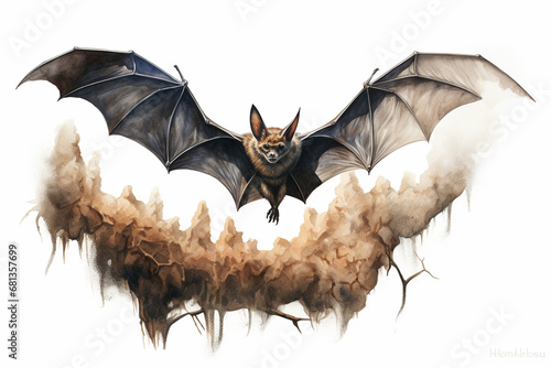 a bat in nature in watercolor art style