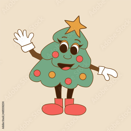 Cute Christmas tree on beige background