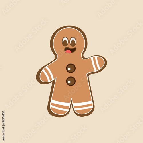 Cute gingerbread cookie on beige background